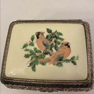 Vintage Japanese Ornate Trinket Box with Cardinal Bird Design Marked Japan